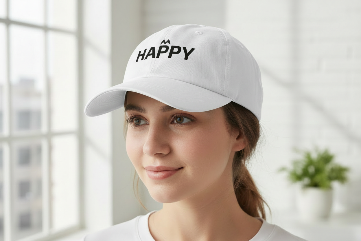 'Happy' Embroidered Mood Cap Baseball Cap — Minimal Positive Dad Hat