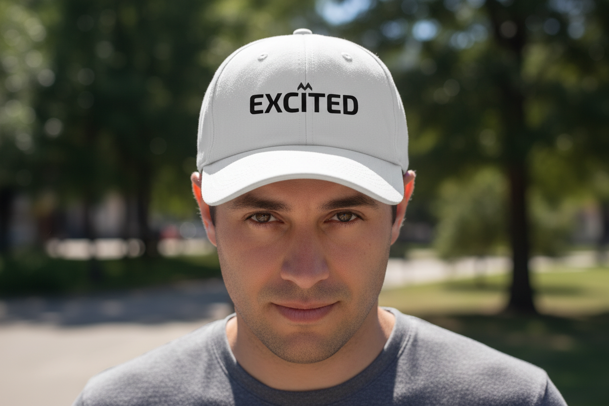 'Excited' Embroidered Baseball Cap — Minimal Positive Dad Hat