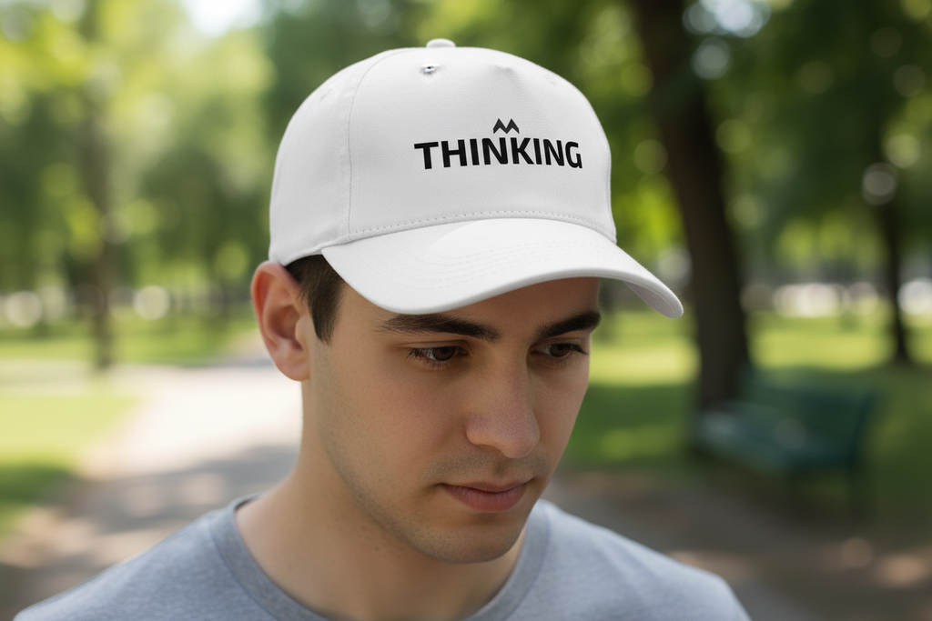 'THINKING'  Mood Cap Embroidered Baseball Cap — Minimal Positive Dad Hat